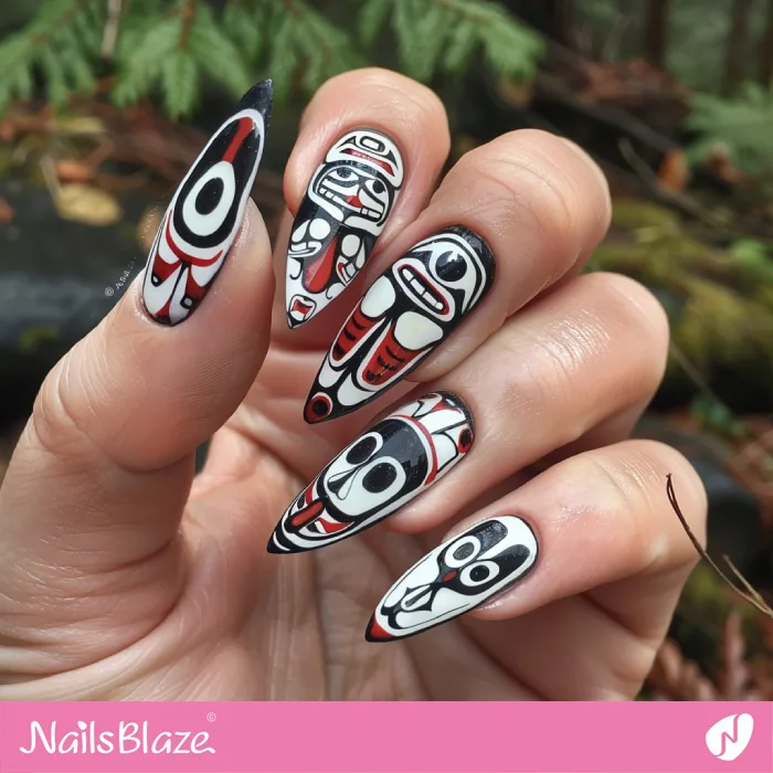 Haida Gwaii Abstract Nails Design | Tribal Nails - NB4196